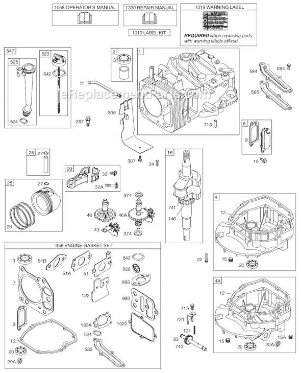 Page A Diagram and Parts List for 12C600SERIES 0100-0118 Briggs and Stratton Engine